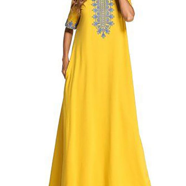 Moroccan Embroidered Kaftan Dress 146 - Bohemian Chic Statement Piece