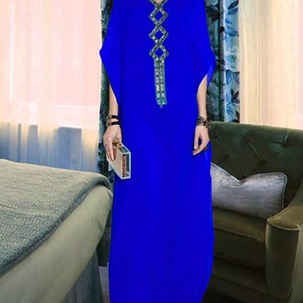 Elegant Bohemian Embroidered Kaftan Dress - Moroccan Style.