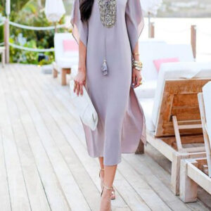 Embroidered Bohemian Kaftan Dress - Boho Chic Moroccan Style