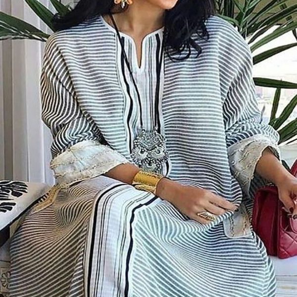 Moroccan Charm Embroidered Kaftan Dress - Bohemian Elegance