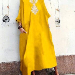Elegant Moroccan-inspired Embroidered Kaftan Dress - Bohemian Chic Statement Piece for Women.