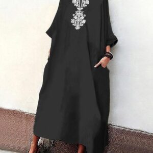 Boho Chic Moroccan Embroidered Kaftan Dress 062