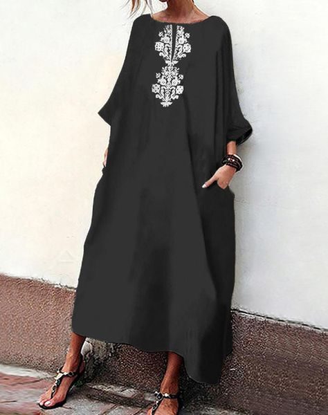 Boho Chic Moroccan Embroidered Kaftan Dress 062