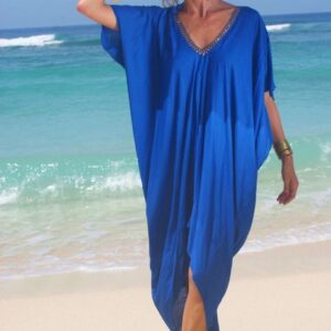 Moroccan Print Beach Cover Up - Elegant Summer Kaftan