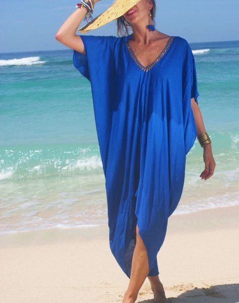Moroccan Print Beach Cover Up - Elegant Summer Kaftan