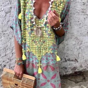 Moroccan Vacation Maxi Beach Cover Up - Elegant Kaftan Style