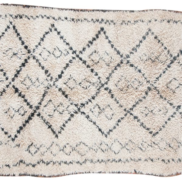 Vintage Moroccan Diamond Wool Rug - Cream & Black Geo Pattern