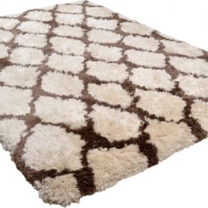 Moroccan Beni Ourain Wool Rug | Geometric Diamond Pattern, Brown Cream | Handwoven Vintage Style Rug for Modern Spaces