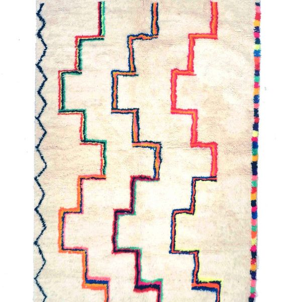 Moroccan Geometric Berber Rug in White - Handwoven Sheep's Wool