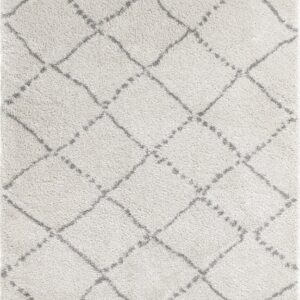 Authentic White Moroccan Beni Ourain Diamond Pattern Wool Rug