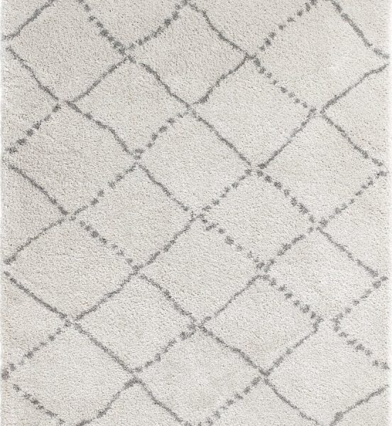 Authentic White Moroccan Beni Ourain Diamond Pattern Wool Rug