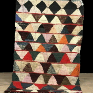 Authentic Moroccan Handcrafted Wool Berber Rug in Vibrant Geometric Design.