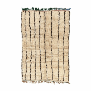 Authentic Beni Ourain Wool Rug | Geometric Black Lines | Modern Bohemian Charm