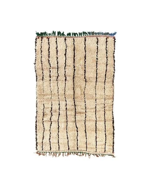 Authentic Beni Ourain Wool Rug | Geometric Black Lines | Modern Bohemian Charm
