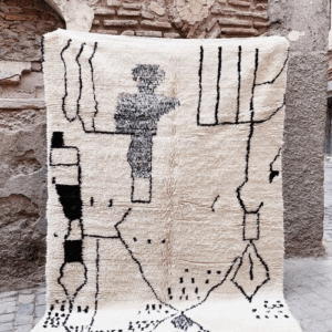 Vintage Moroccan Berber Wool Rug - Black Geometric Motifs