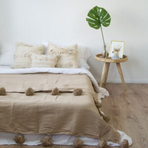 Luxurious Creme Moroccan Pom Pom Blanket - Handcrafted Wool Blanket