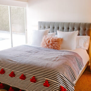 Handcrafted Black and White Moroccan Pom Pom Blanket