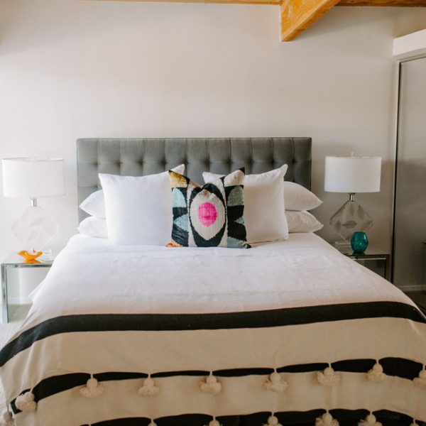 Hand-Woven Black and White Moroccan Pom Pom Blanket