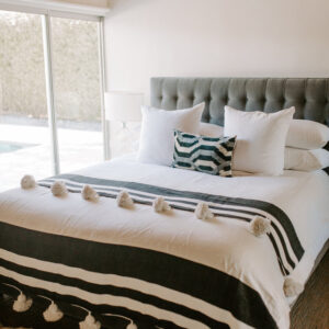 Moroccan Pom Pom Stripe Blanket - Handcrafted Black & White Luxury Blanket