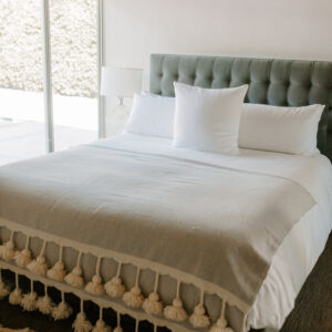 Grey Moroccan Pom Pom Blanket - Handcrafted 100% Cotton Blanket