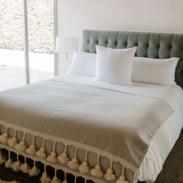 Grey Moroccan Pom Pom Blanket - Handcrafted 100% Cotton Blanket