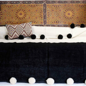Moroccan Hand-Woven Pom Pom Blanket - 100% Cotton