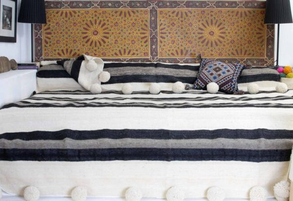 Luxurious Handwoven Moroccan Pom Pom Wool Blanket