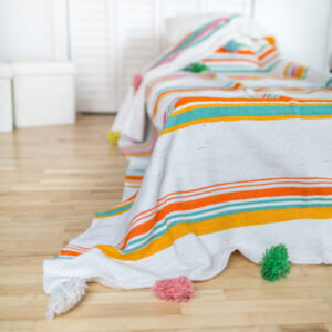 Handwoven Moroccan Pom Pom Wool Blanket