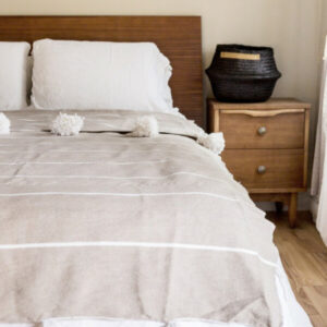 Ivory Cotton Pom Pom Moroccan Blanket - Hand-Woven, Cozy & Stylish