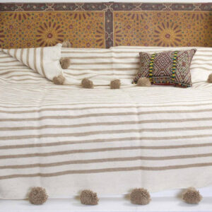 Moroccan Pom Pom Blanket 153 - Handcrafted Wool Throw