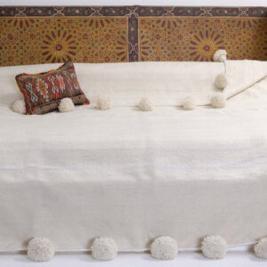 Luxurious Grey Moroccan Pom Pom Blanket