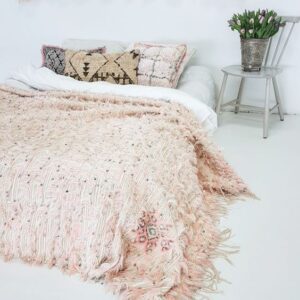 Pink Moroccan Wedding Blanket - Handcrafted Wool Bohemian Throw