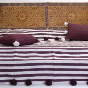 Luxurious Dark Purple Moroccan Pom Pom Blanket - Premium Wool Crafted by Artisans