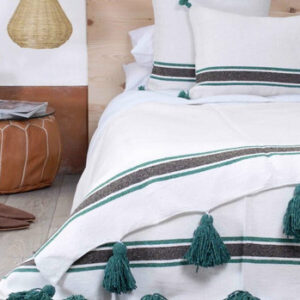 Handwoven Moroccan Cotton Pom Pom Blanket