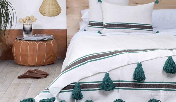 Handwoven Moroccan Cotton Pom Pom Blanket