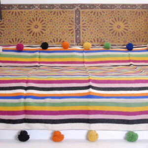 Moroccan Pom Pom Hand-Woven Wool Blanket - Cozy, Colorful, Customizable