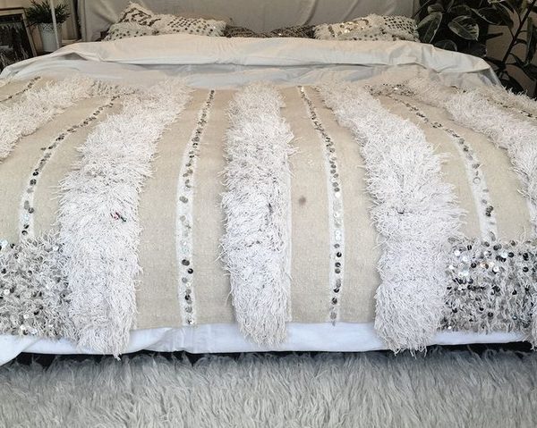 Off White Moroccan Wool Blanket - Handwoven Luxury Blanket