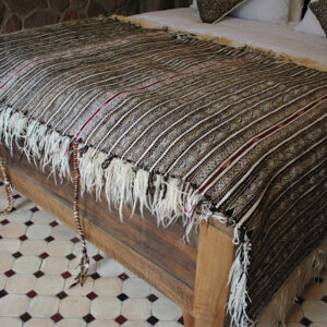 Handwoven Moroccan Wool Blanket with White Fringe