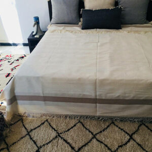 Hand-Woven Moroccan Wool Pom Pom Blanket - Grey Fringe