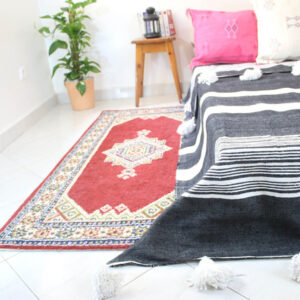 Moroccan Cotton Pom Pom Blanket with Multis Stripes