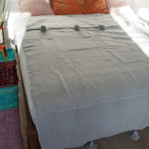 Cotton Grey Moroccan Pom Pom Blanket | Handcrafted Artisan Blanket