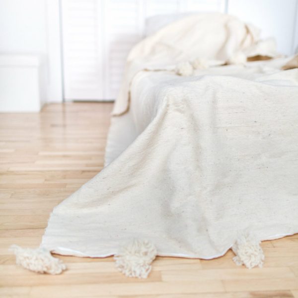 Moroccan Pom Pom Cotton Blanket with Custom Dimensions