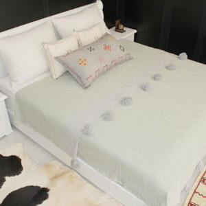 Luxurious Handwoven Light Grey Pom Pom Blanket