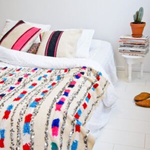 Handwoven Wool Moroccan Blanket | Vibrant Colored Stripes
