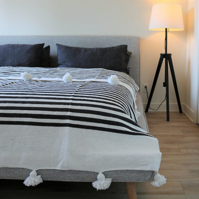 Luxurious Moroccan Pom Pom Blanket - Handwoven Wool Blend