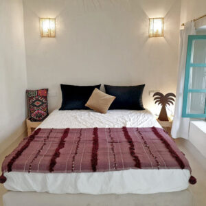 Dark Red Handwoven Moroccan Stripe Wool Blanket