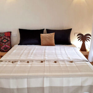 Luxurious Beige & White Handwoven Moroccan Wool Blanket