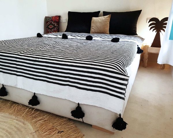Moroccan Pom Pom Blanket | Handmade Wool Throw