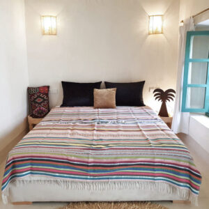 Moroccan Wool Striped Blanket with Fringe - Handwoven 100% Wool Blanket for Bed, Sofa, Picnic, Camping - Customizable Dimensions for Cozy Elegance