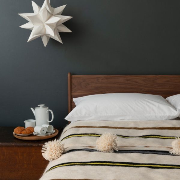 Beige Moroccan Pom Pom Striped Blanket | Handcrafted Luxury Blanket